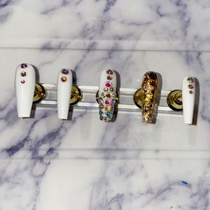 Rhinestone with Gold press on nails